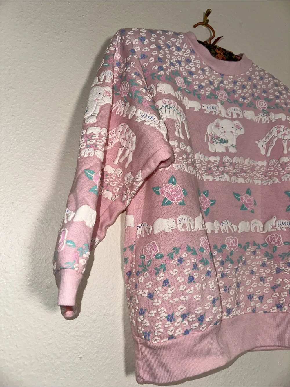 Girls Pink Elephant & Floral Knit Sweater